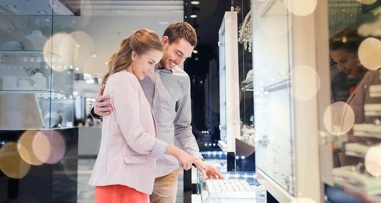 couple shopping for engagement rings