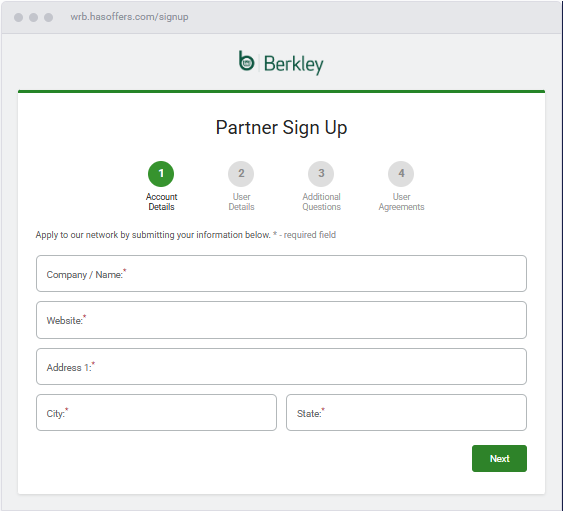 Preview of Berkley Signup page